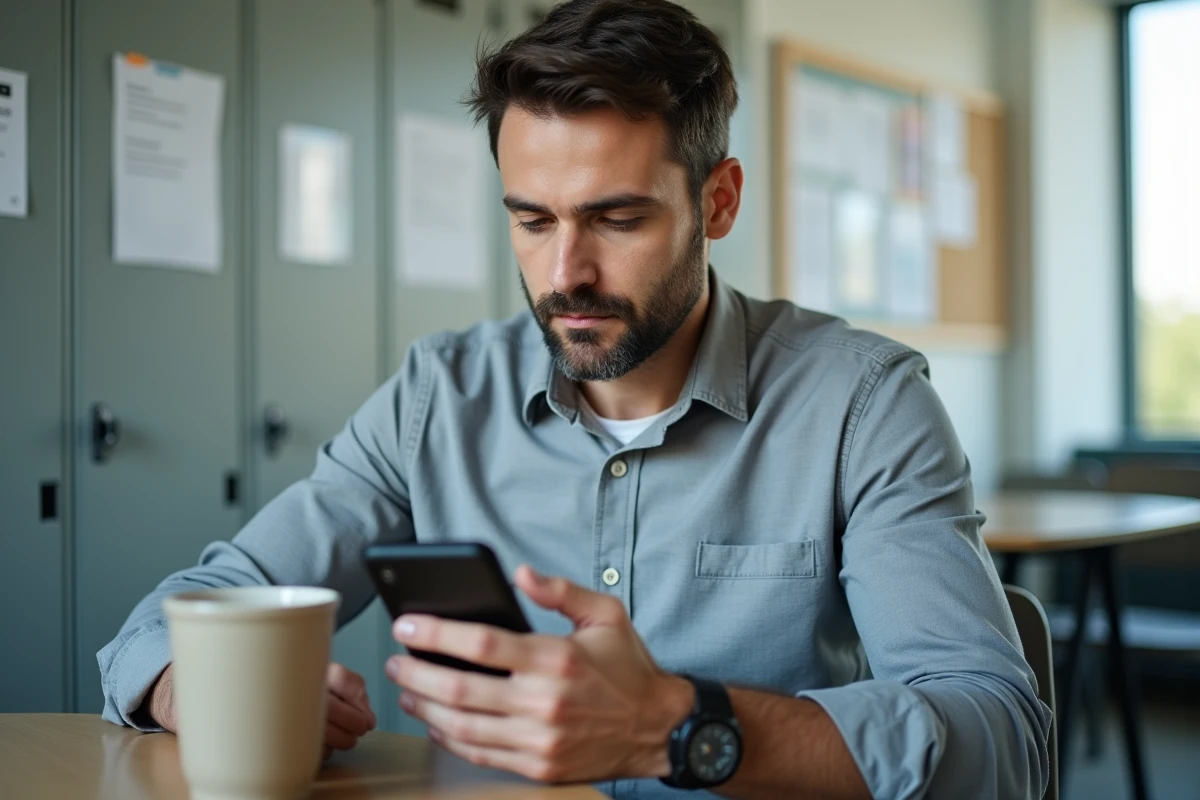Agent de la ville de Paris accédant à son espace personnel Intraparis depuis un smartphone au bureau