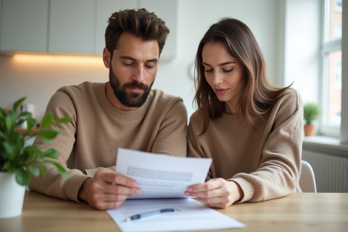 Couple de propriétaires étudiant la prolongation d'un contrat de location Pinel dans leur appartement