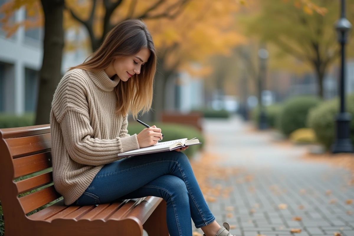 Femme artiste dessinant dans un parc urbain calme