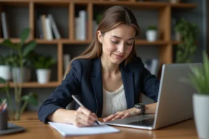 Femme professionnelle en bureau moderne et accueillant